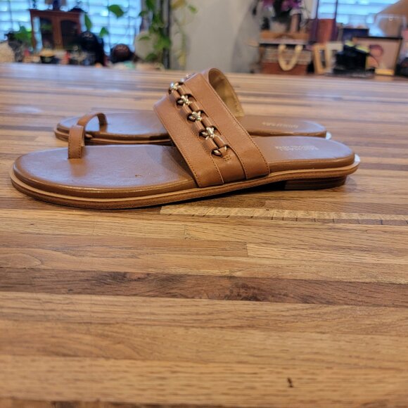 Michael Kors Sadie Flat  Embellished Leather Sandals  Luggage  Brown Leather - Picture 7 of 14